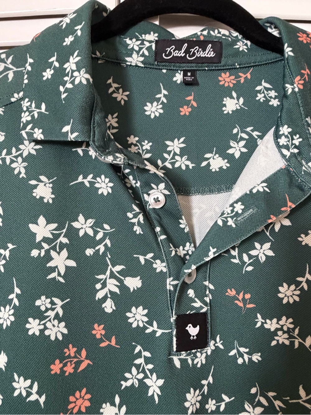 Bad Birdie Dark Green Floral Polo with White and Coral Accents - Picture 2 of 2